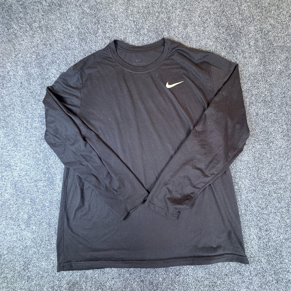 Nike‎ Dri-FIT Tee Shirt Mens M Black White Swoosh Logo Activewear Long Sleeve